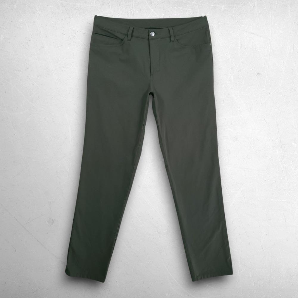 Lululemon ABC Pant Slim Men 34 Dark Olive Green Gorpcore Golf Tech Trousers